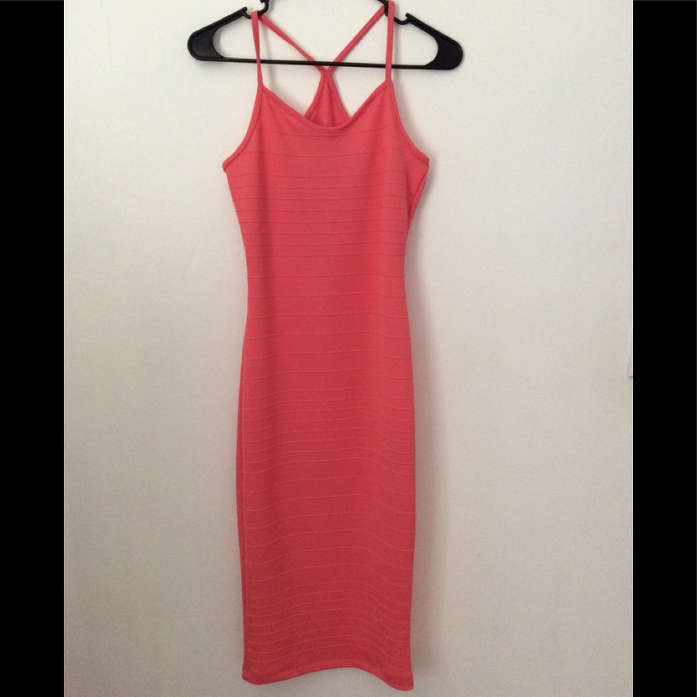 Pink/Salmon Midi, Stretchy Dress